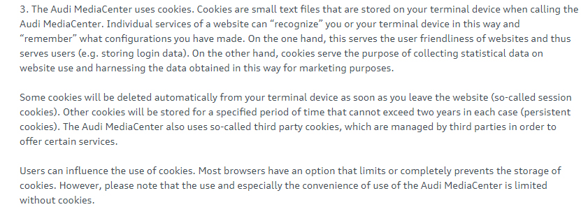 Audi MediaCenter Privacy Policy: Cookies clause