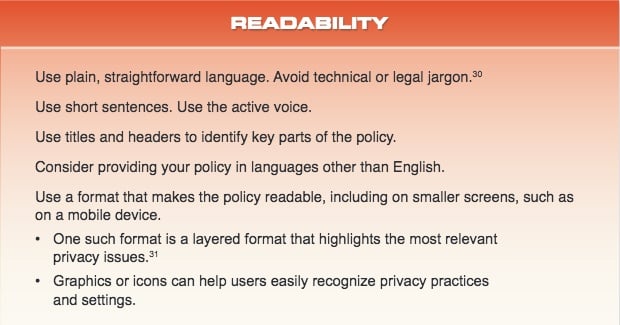 CA Attorney General CalOPPA Recommendations for Readability of a Privacy Policy