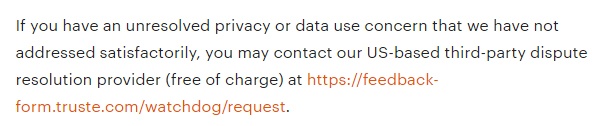 Etsy Privacy Policy: Dispute resolution clause with link