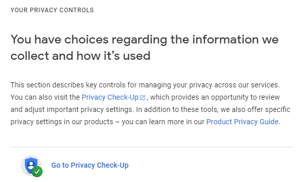 Google Privacy Policy: Your Privacy Controls and choices clause