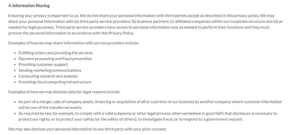 LogMeIn Privacy Policy: Information Sharing clause discussing third party disclosure