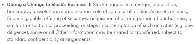 Slack Privacy Policy: How we share and disclose information during a change to business clause
