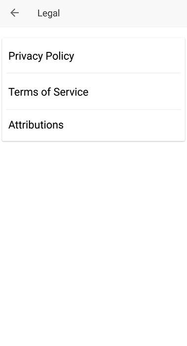 Evernote Android mobile app: Legal menu with Privacy Policy link highlighted
