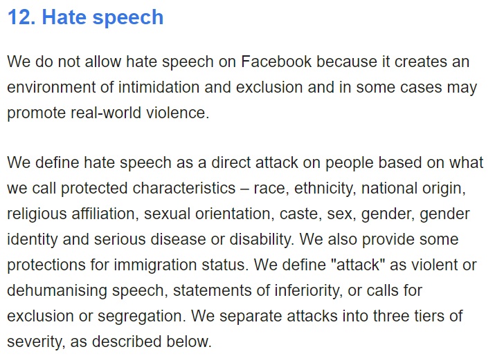 Facebook Community Standards: Hate speech clause