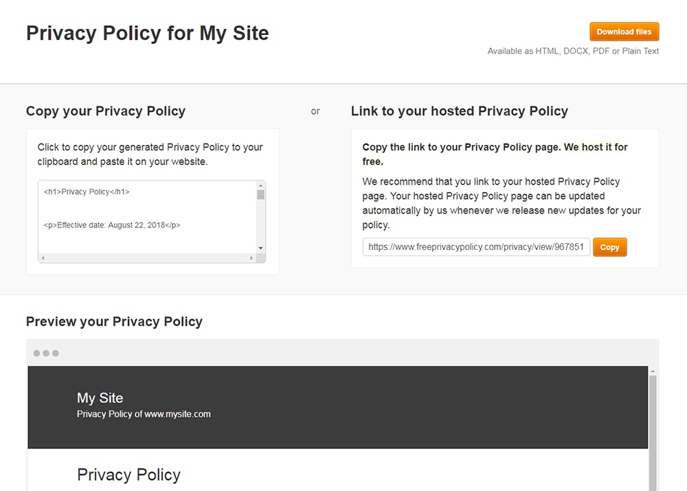 FreePrivacyPolicy: Privacy Policy Generator - Copy or link to your hosted Privacy Policy - Step 8