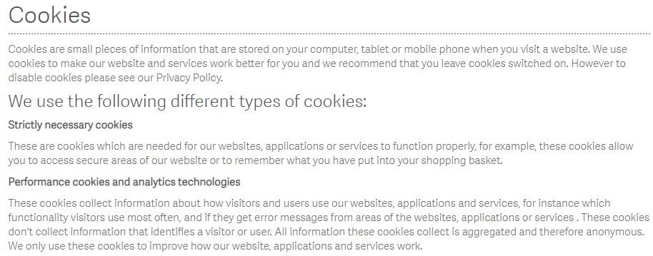 Sage Cookies Policy: Screenshot of excerpt of intro