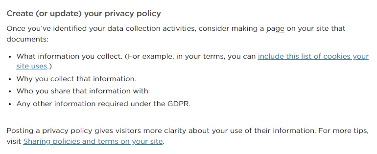 Squarespace GDPR Best Practices guidance: Create or Update Your Privacy Policy