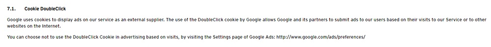 Levi Privacy Policy - Cookie DoubleClick clause mentioning Google AdSense