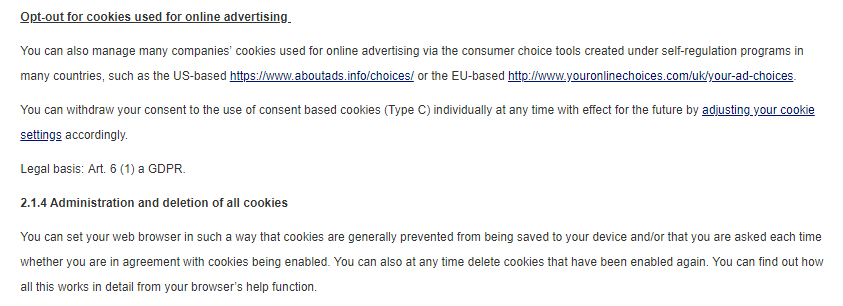 Nivea Privacy Policy opting out and deleting cookies clauses