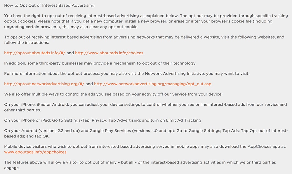 Cheetah Mobile Advertising Choices Policy: How to Opt Out of Interest Based Advertising clause