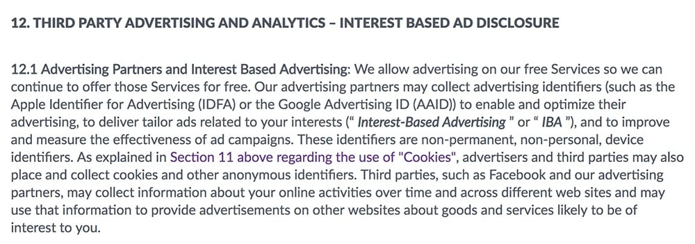 Etermax Privacy Policy: Third Party Advertising and Analytics Interest Based Ad Disclosure