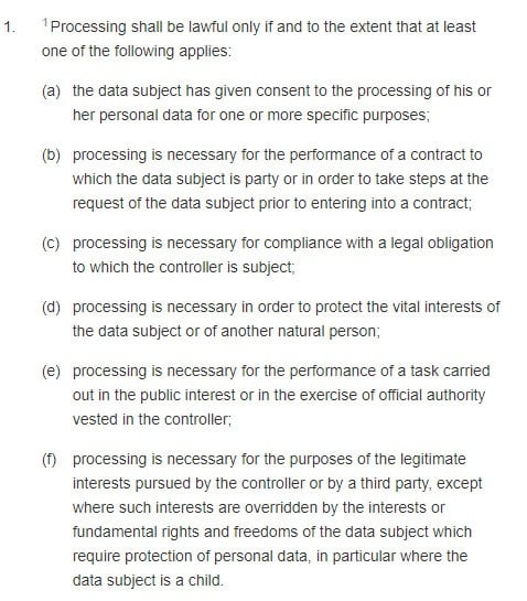GDPR Info: Screenshot of Article 6 Section 1