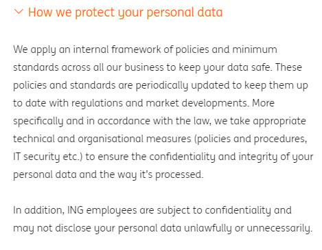 ING Privacy Statement: How we protect your personal data clause