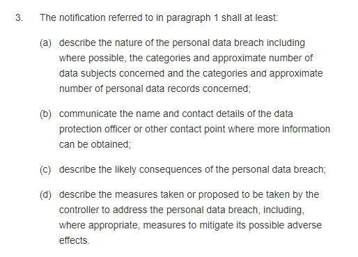 GDPR Info: Article 33 data breach notification requirements