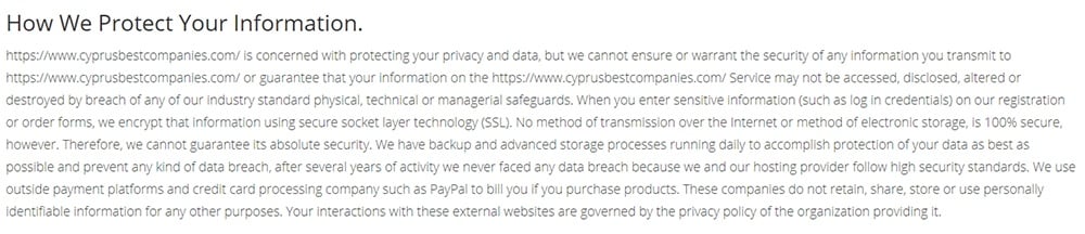 Cyprus Best Companies GDPR Compliance Statement: How Ee Protect Your Information clause