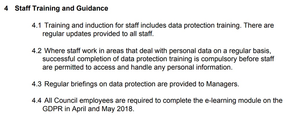 Hillingdon London Borough Council Data Protection Policy: Staff Training and Guidance clause