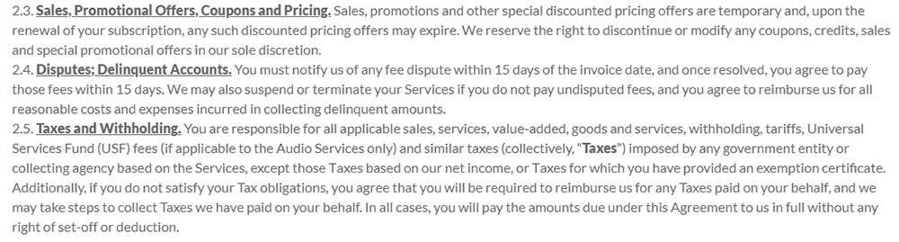 LogMeIn Terms of Service: Orders, Fees and Payments clause excerpt