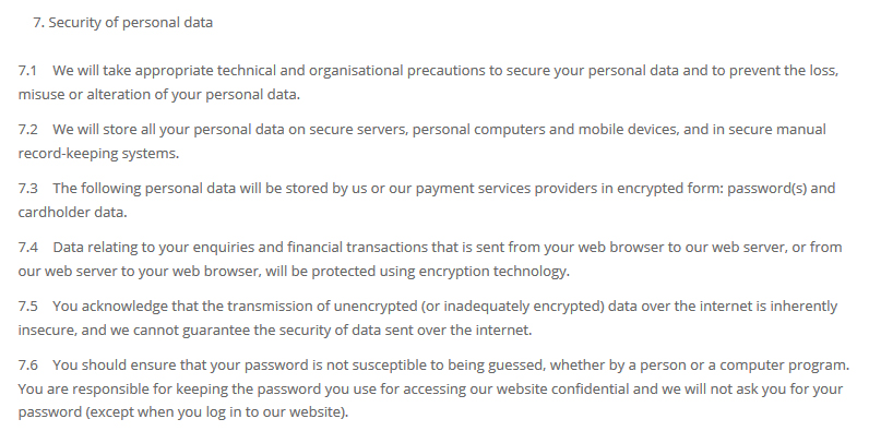 Gooseberry Planet Privacy Policy: Security of Personal Data clause