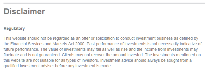 Braveheart Investment Group Regulatory Disclaimer about investments