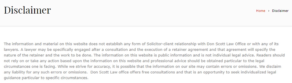 Don Scott McMurray Law Offices Disclaimer