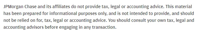 JPMorgan Chase Tax and Legal Advice disclaimer