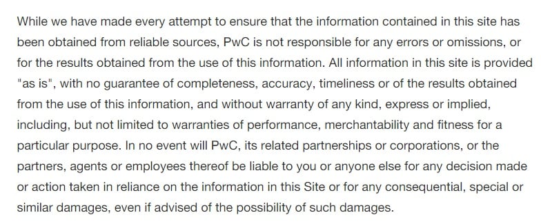 PwC disclaimer: Errors and Omissions section