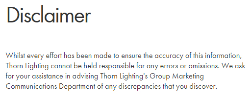 Thorn Lighting Disclaimer: Errors and omissions section