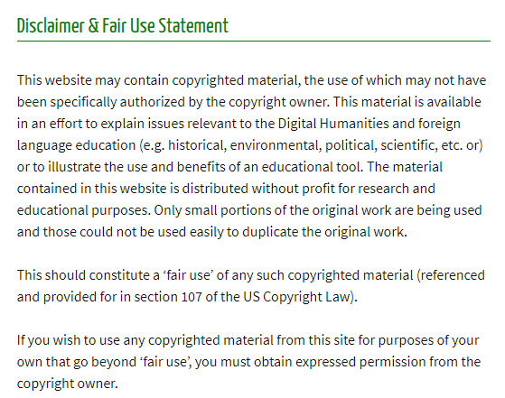 University of Texas Disclaimer and Fair Use Statement