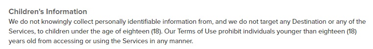 Sincerely Privacy Policy: Children&#039;s Information clause
