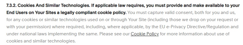Squarespace Terms of Service: Cookies section