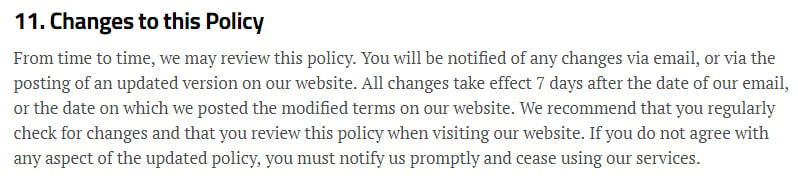 New Scientist Privacy Policy: Changes to this Policy clause