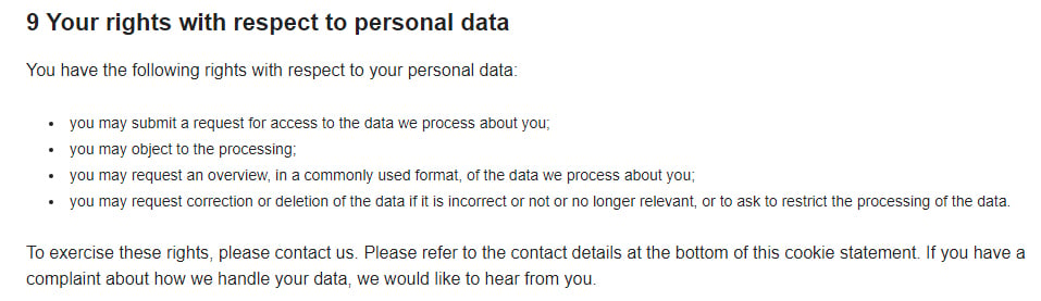 Elite Sports NY Do Not Sell My Personal Information Page: Your rights with respect to personal data clause