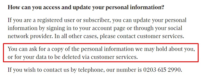 Independent Privacy Notice: How can you access and update your personal information clause - delete information
