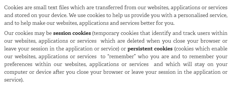 Sage Privacy Notice and Cookie Policy: Cookies, analytics and traffic data clause intro