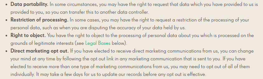 Candy Crush Privacy Policy: User rights clause excerpt
