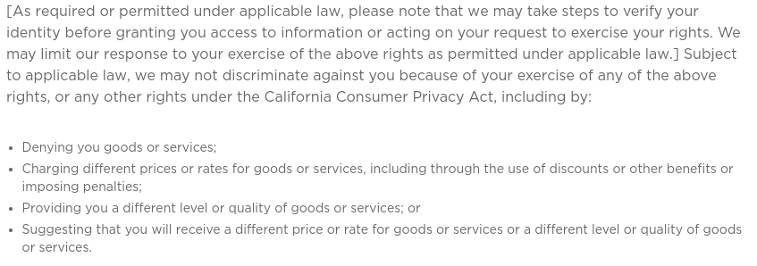 Deluxe Privacy Notice: California-Specific Addendum - Verify identity to exercise rights clause