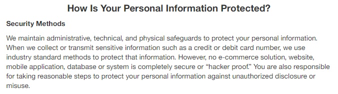 Target Privacy Policy: How is Your Personal Information Protected - Security clause
