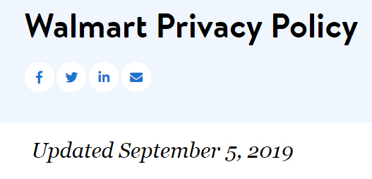 Walmart Privacy Policy: Updated date