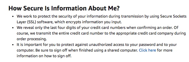 Amazon Privacy Notice: How Secure is Information About Me clause