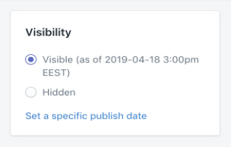 Shopify dashboard: Page Visibility option