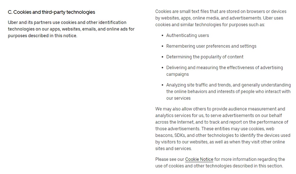 Uber Privacy Notice: Cookies and Third-Party Technologies