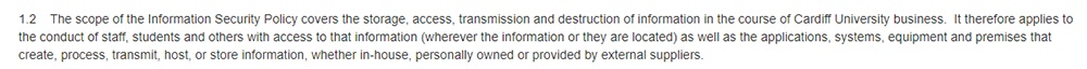 Cardiff University: Information Security Policy - Scope clause