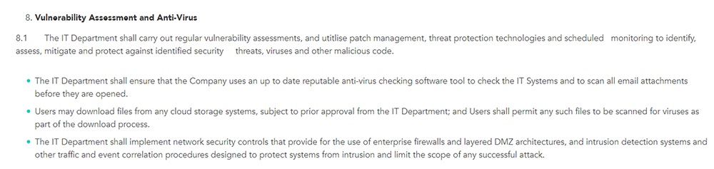 Reddico: IT Security Policy - Vulnerability Assessment and Anti-Virus clause