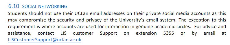 UCLan: IT Security Policy - Social Networking clause