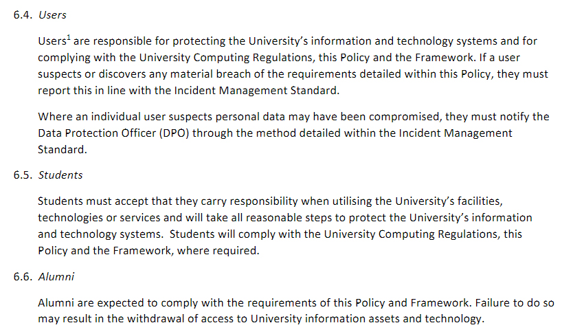 University of Edinburgh: Information Security Policy - Excerpt of Responsibilities clause