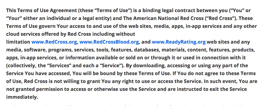 American Red Cross Terms of Use: Browsewrap clause