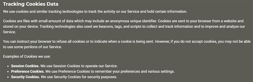 Henrys House of Coffee Privacy Policy: Tracking Cookies Data clause