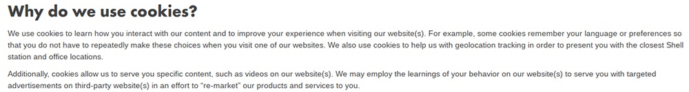 Shell Cookie Policy: Why do we use cookies clause intro